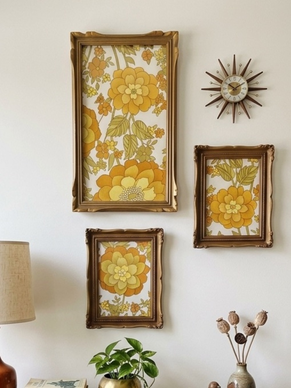 Mid-Century Modern gallery wall in beautiful frames with retro styled prints
